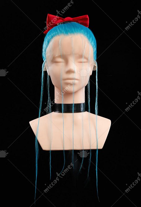 Dragon Boru Bulma Peluca Cosplay Peluca Frontal de Encaje Trenzado Azul con Arco