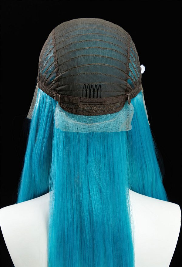 Dragon Boru Bulma Peluca Cosplay Peluca Frontal de Encaje Trenzado Azul con Arco