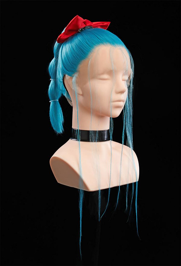 Dragon Boru Bulma Peluca Cosplay Peluca Frontal de Encaje Trenzado Azul con Arco