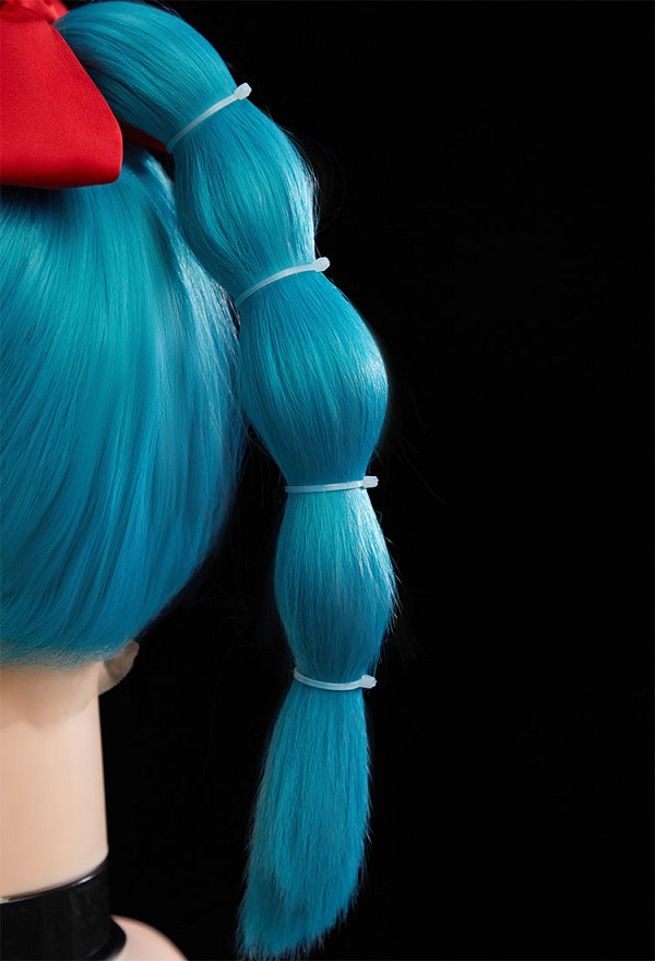 Dragon Boru Bulma Peluca Cosplay Peluca Frontal de Encaje Trenzado Azul con Arco