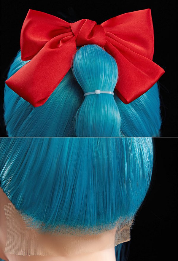 Dragon Boru Bulma Peluca Cosplay Peluca Frontal de Encaje Trenzado Azul con Arco