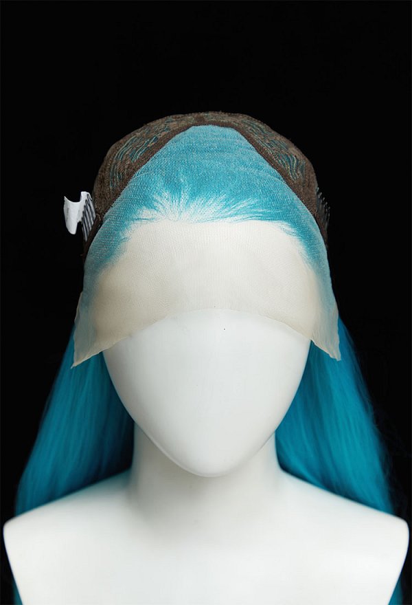 Dragon Boru Bulma Peluca Cosplay Peluca Frontal de Encaje Trenzado Azul con Arco