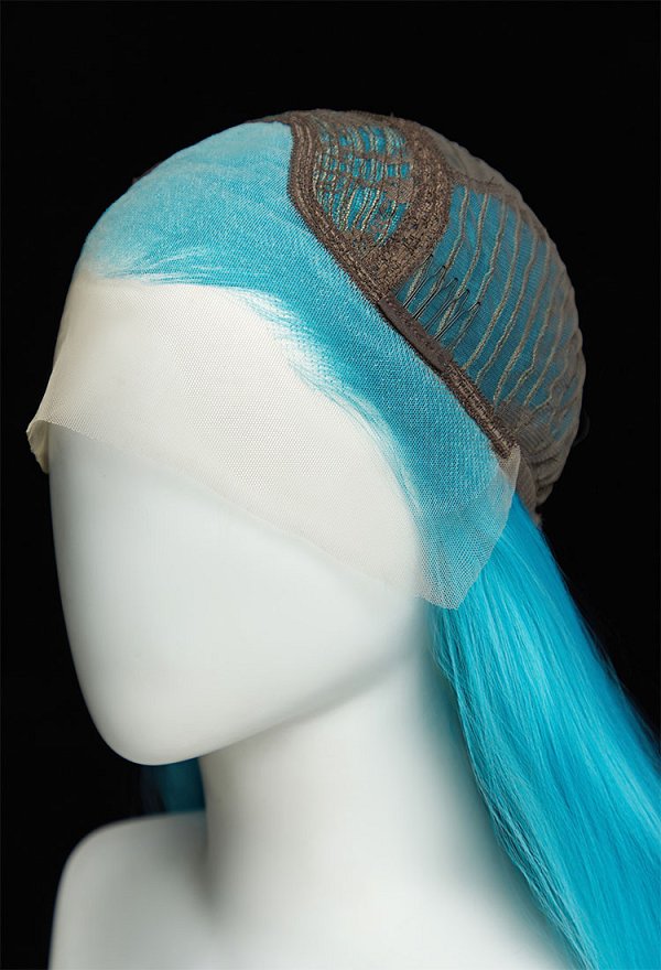Dragon Boru Bulma Peluca Cosplay Peluca Frontal de Encaje Trenzado Azul con Arco