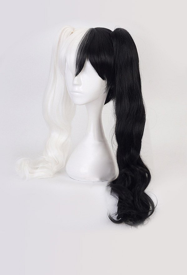 Danganronpa Monokuma Kimono Half Black White Double Tail Cosplay Wig