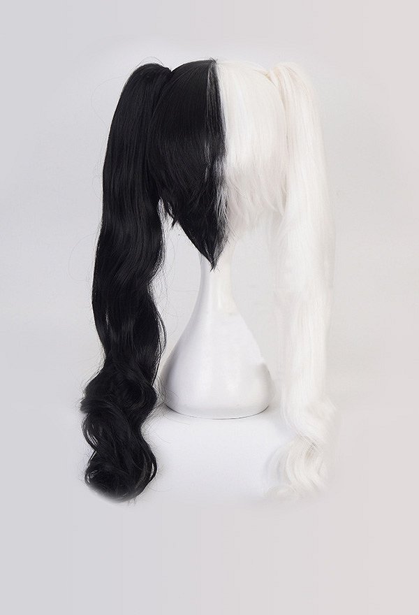 Danganronpa Monokuma Kimono Half Black White Double Tail Cosplay Wig