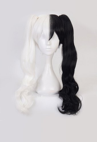 Danganronpa Monokuma Cosplay Perruque Longue Mixte de Blanc et Noir