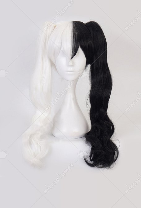 Danganronpa Monokuma Cosplay Perruque Longue Mixte de Blanc et Noir