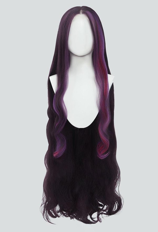EAH Raven Peluca Cosplay Marrón Morado Largo Rizado 39 pulgadas Peluca de Encaje con Clip BB