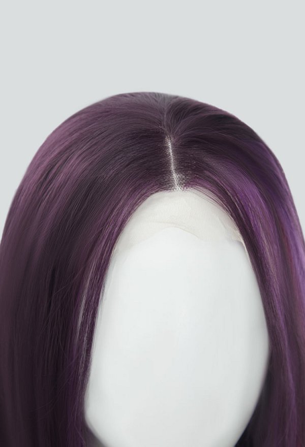 EAH Raven Peluca Cosplay Marrón Morado Largo Rizado 39 pulgadas Peluca de Encaje con Clip BB