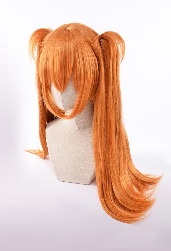Anime Girl Cosplay Wig Layered Orange Slight Curly Long Wig With Double Ponytail