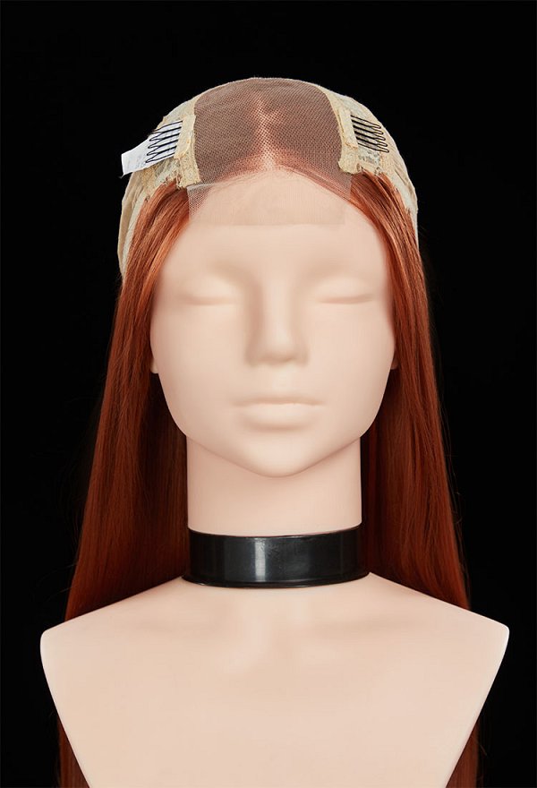 Peluca Frankenstein Elizabeth Cosplay Peluca Frontal de Encaje Largo Marrón de 43,3 Pulgadas