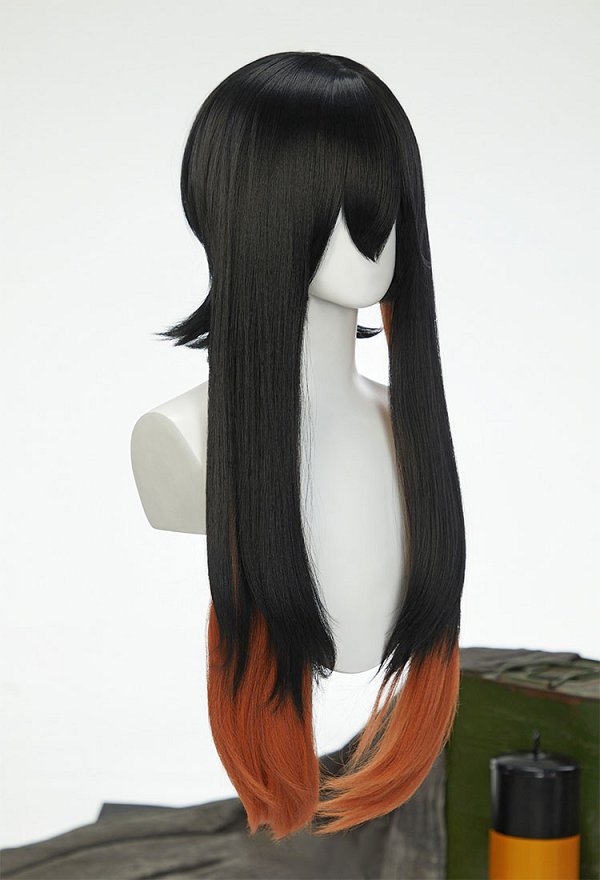 GACHIAKUTA Amo Empool Perruque cosplay longue bicolore noire et orange