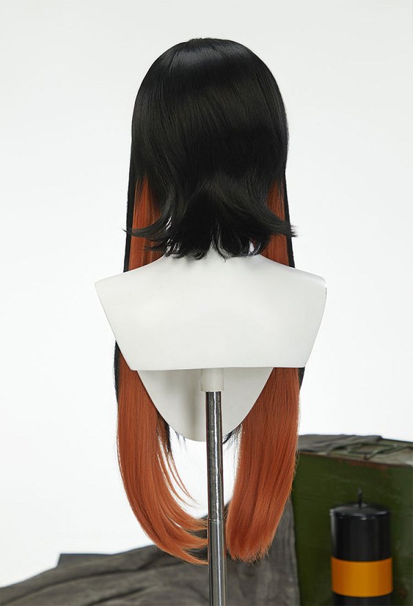 GACHIAKUTA Amo Empool Perruque cosplay longue bicolore noire et orange
