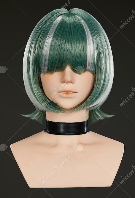 GACHIAKUTA Guita Hebby Cosplay Wig White Highlight Light Green Short Wig