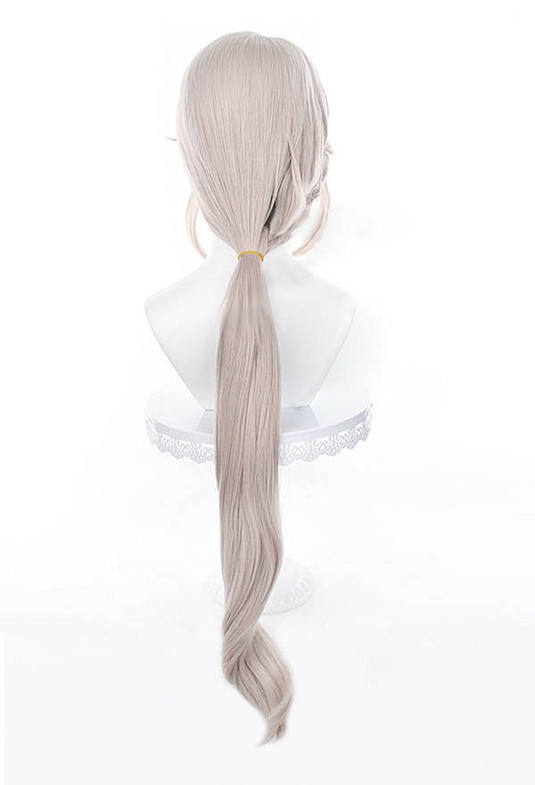 Genshin Impact Lynette Cosplay Perücke Lange lockige silbergraue Perücke