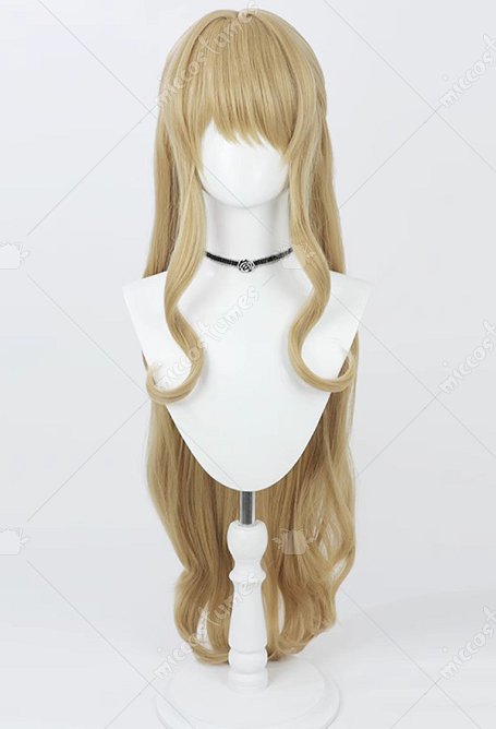 Genshin Impact Perruque de Cosplay Navia Blonde Longue Ondulée Perruque Bouclée