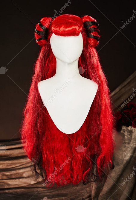 MH Ope Cosplay Wig Red Long Curly Wig Detachable Wig with Hair Extensions