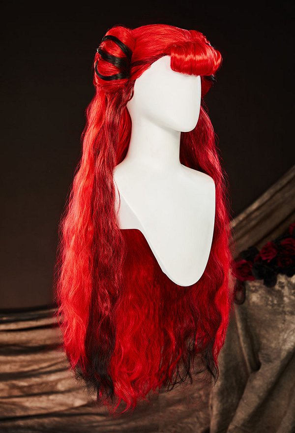MH Ope Cosplay Wig Red Long Curly Wig Detachable Wig with Hair Extensions