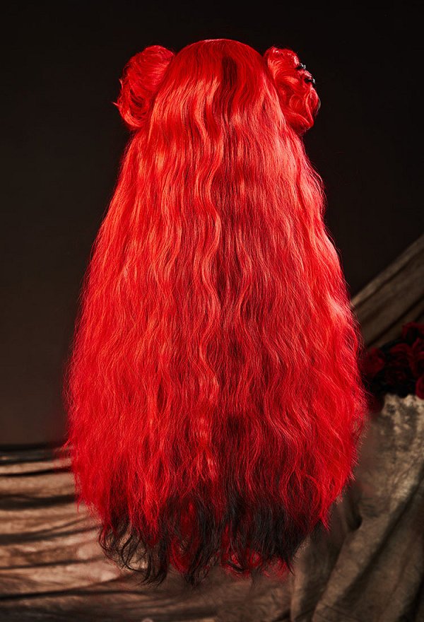 MH Ope Cosplay Wig Red Long Curly Wig Detachable Wig with Hair Extensions