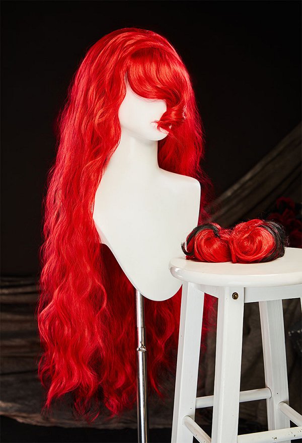 MH Ope Cosplay Wig Red Long Curly Wig Detachable Wig with Hair Extensions