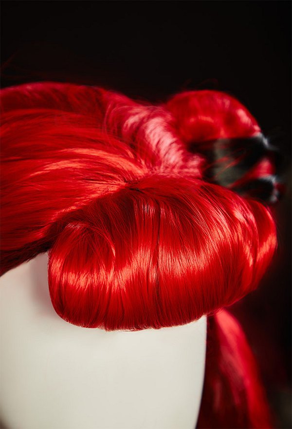 MH Ope Cosplay Wig Red Long Curly Wig Detachable Wig with Hair Extensions