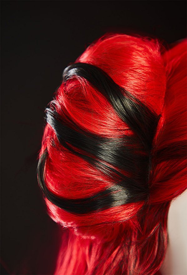 MH Ope Cosplay Wig Red Long Curly Wig Detachable Wig with Hair Extensions