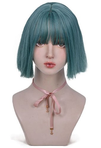 Women Short Cosplay Wig Heat Resistant Fiber Cyan-Blue Light Red Pink Black Silver Light Golden Straight Hair