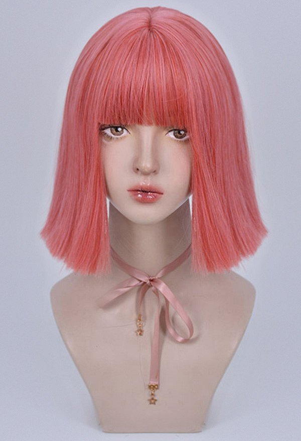 Women Short Cosplay Wig Heat Resistant Fiber Cyan-Blue Light Red Pink Black Silver Light Golden Straight Hair