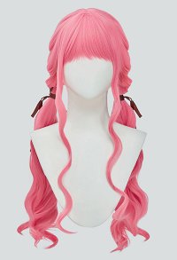 Longue Perruque Rose Bouclée avec Rubans Perruque de Cosplay Inspirée de Nikki