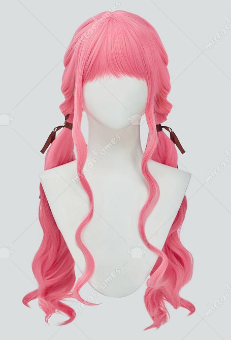 Peluca rosa rizada larga con cintas Peluca Cosplay inspirada en Nikki