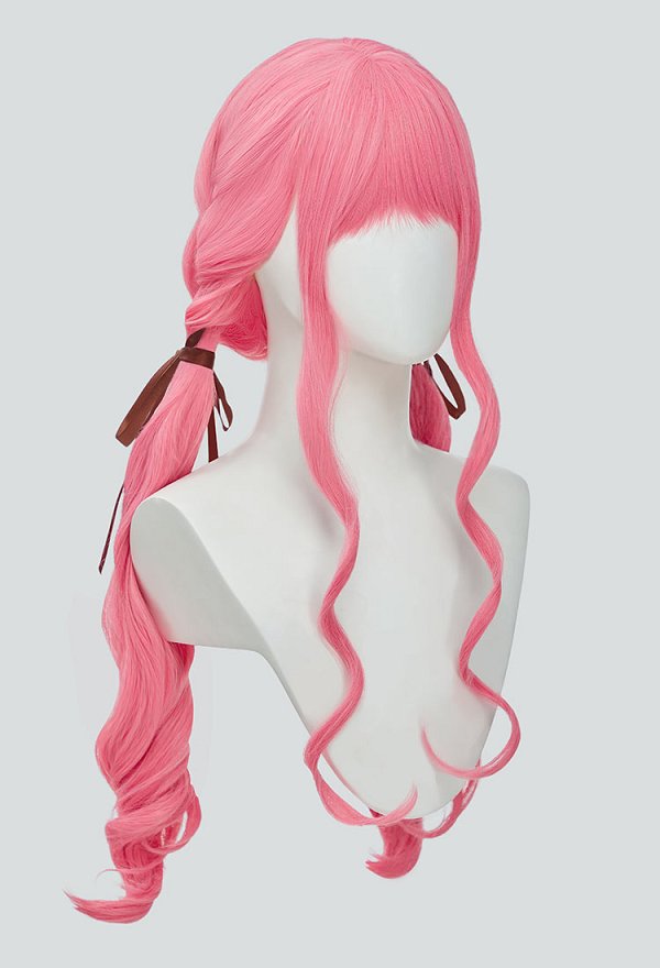 Peluca rosa rizada larga con cintas Peluca Cosplay inspirada en Nikki