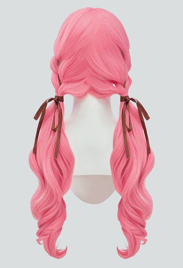 Peluca rosa rizada larga con cintas Peluca Cosplay inspirada en Nikki