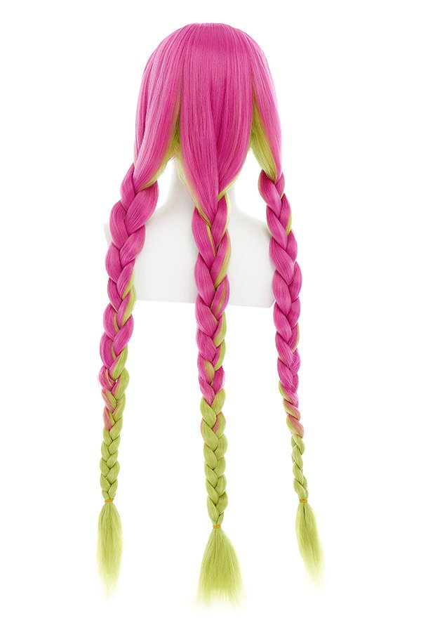 KNY Love Cosplay Wig Pink Green Gradient Plus Thick Long Braid