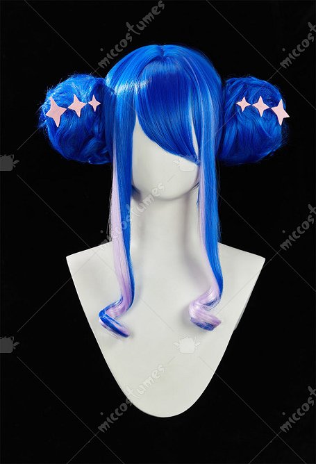 GUINEVERE Cosplay Peluca de moño doble azul real