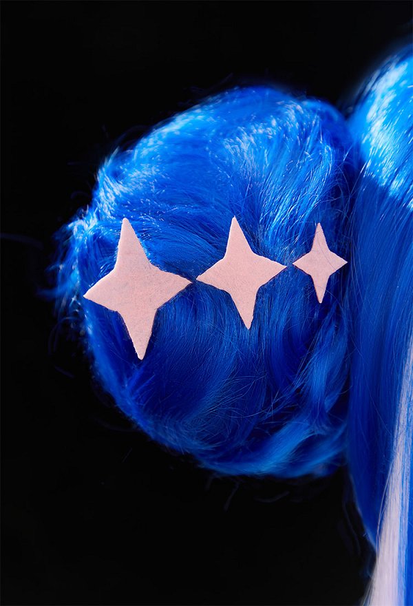 GUINEVERE Cosplay Peluca de moño doble azul real