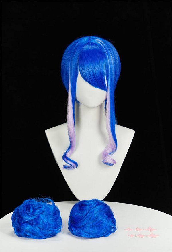 GUINEVERE Cosplay Peluca de moño doble azul real