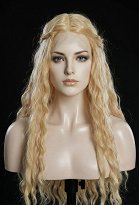 Peluca cosplay Fairy Queen Rubio dorado Peluca con frente de encaje rizada de 35,4 pulgadas de largo Peluca cosplay Fairy Queen Rubio dorado Peluca con frente de encaje rizada de 35,4 pulgadas de largo