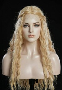 Fairy Queen Cosplay Perücke goldblond 90cm lang lockig Lace-Front-Perücke