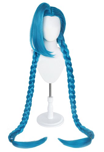 LOL Arcane Jinx Cosplay Peluca Azul Larga de Dos Colas