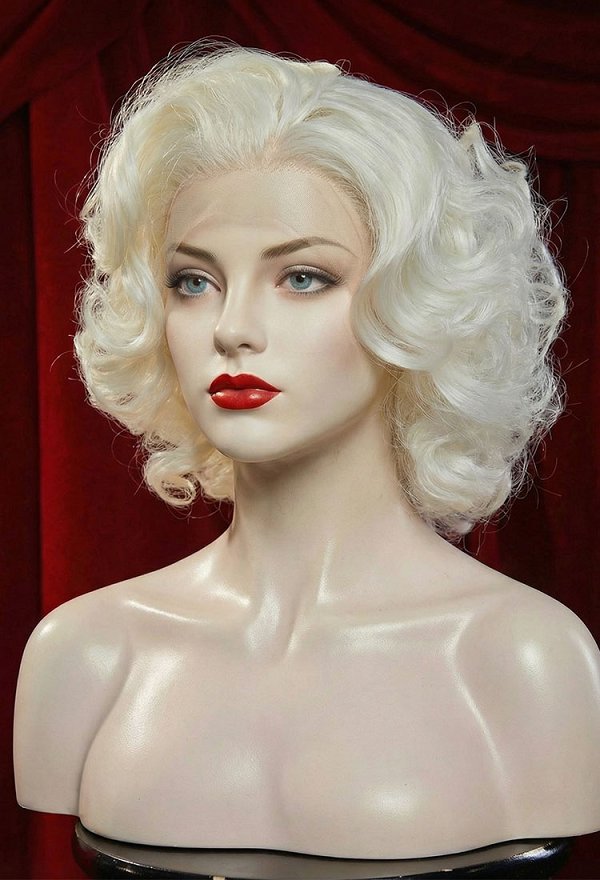 Perruque en dentelle style Marilyn Monroe Perruque courte bouclée multicolore en dentelle