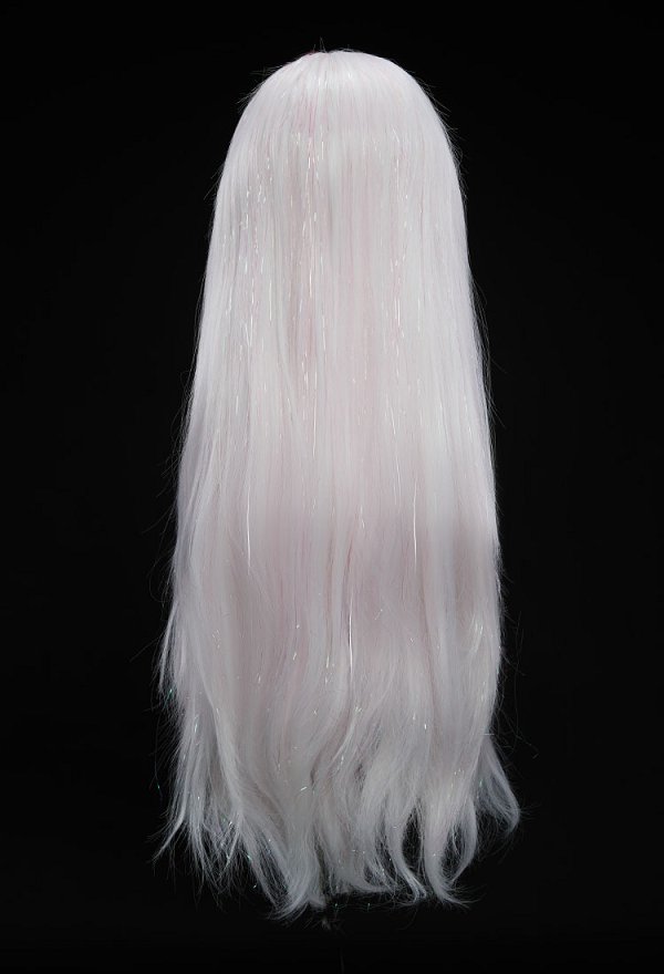 Peluca universal larga y lisa de encaje rosa con hilo holográfico para cosplay