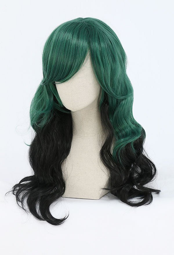 MHA Izuku Midoriya Deku Female Black and Green Long Curly Cosplay Wig