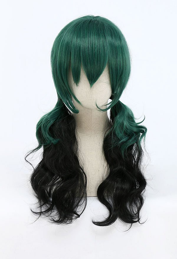 MHA Izuku Midoriya Deku Female Black and Green Long Curly Cosplay Wig