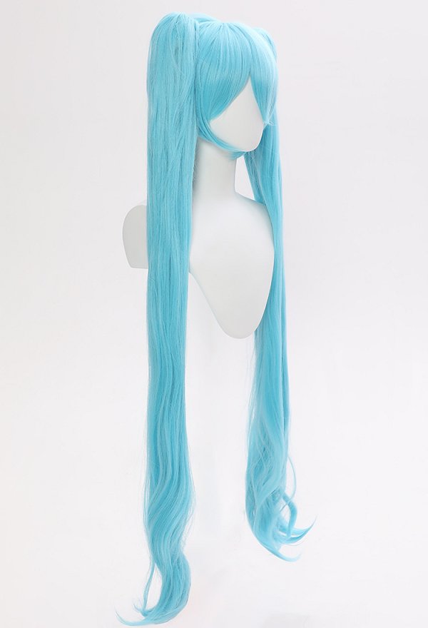 Vocal Peluca de Cosplay de Caracterización con Coletas Dobles de Color Azul Caro y Larga Longitud