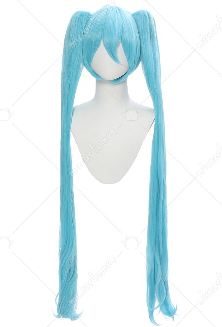 Vocal Cosplay Perruque Bleu Clair Longue Perruque Double Queue de Cheval