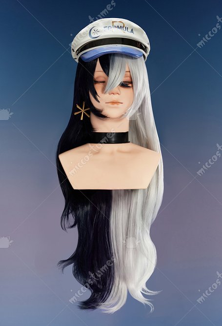 Rival Girl Luna Snow Cosplay Wig Long Dark Blue Silver Split Color Wig