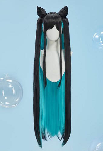 Diosa de la Victoria: Nikke, la Sirena de la Pequeña Sirena, Cosplay, Peluca Larga Negra y Verde