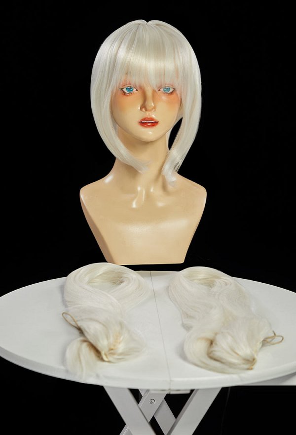 Diosa de la Victoria Peluca de cosplay Nikke Blanc Peluca beige con doble coleta larga