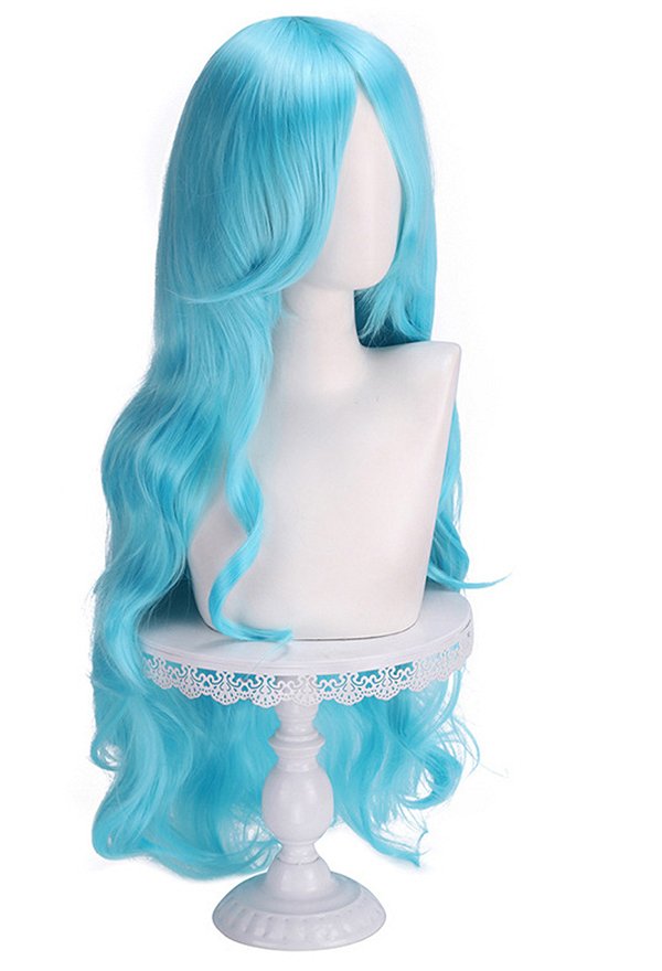 Vivi Disfraz de Cosplay Peluca de Cosplay de Nefertari Vivi de One Piece Larga Rizada Peluca Azul Claro