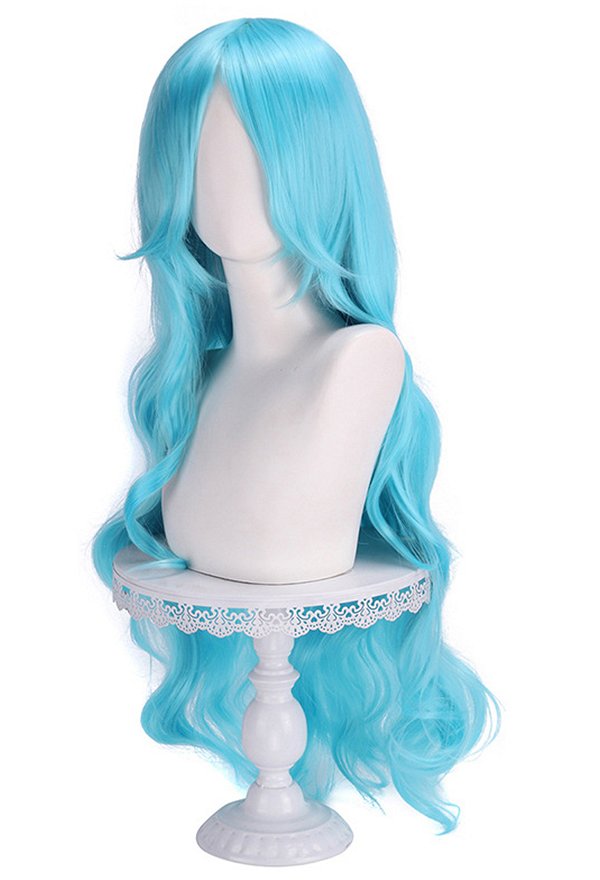 Vivi Disfraz de Cosplay Peluca de Cosplay de Nefertari Vivi de One Piece Larga Rizada Peluca Azul Claro